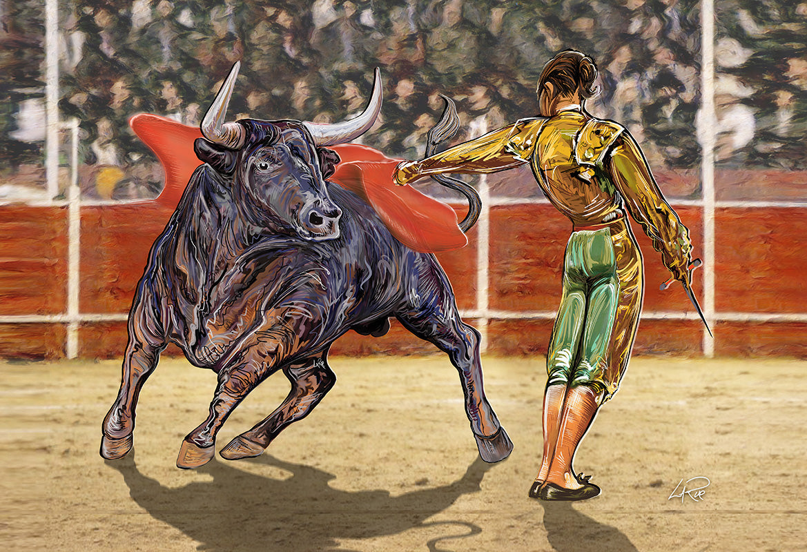 Matadore y Toro mixed media art by Doug LaRue