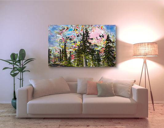 Verona Forest mixed media canvas over a couch