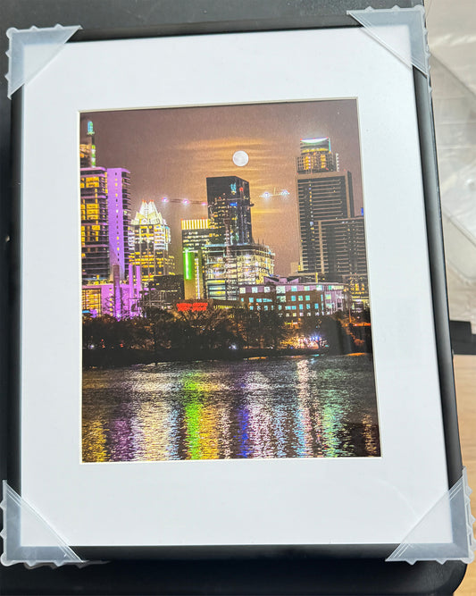 Austin, Texas Full Moon photograph by Doug LaRue 11x14x1 in black metal frame