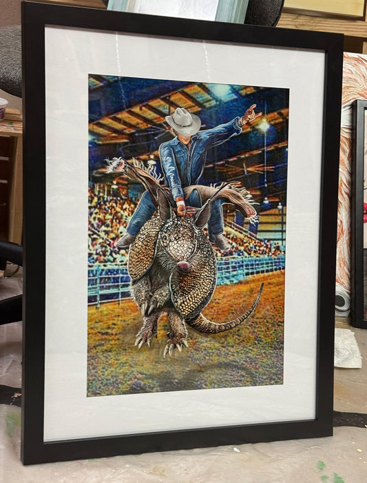 Broncodillo Armadillo Rodeo by Doug LaRue 18x24 in. framed print