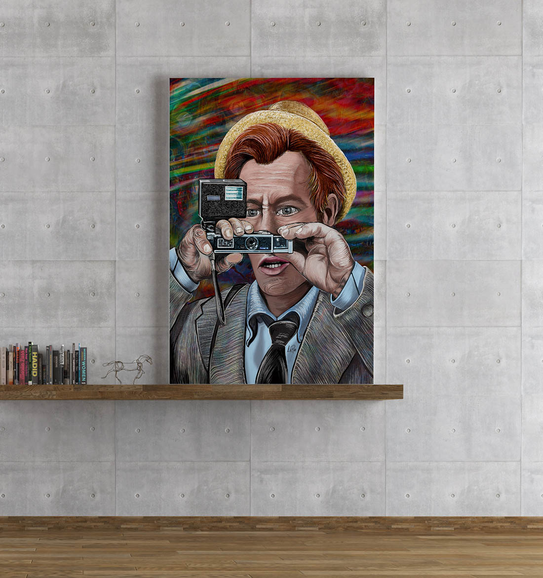 Kolchak the Night Stalker mixed media art by Doug LaRue on a book shelf