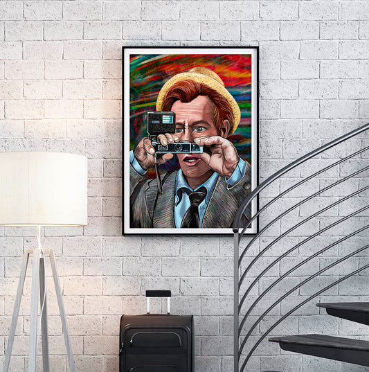 Kolchak the Night Stalker mixed media art by Doug LaRue on a white brick wall