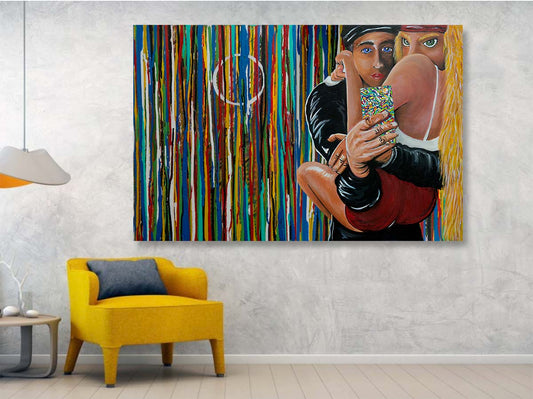Selfie Wrap art by Doug LaRue oon a white textured wall