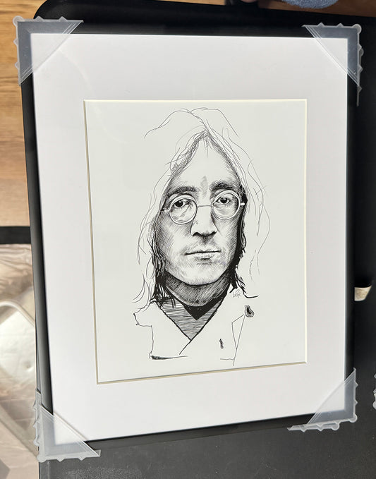 John Lennon Sketch 2023, 11x14 in. black metal frame by Doug LaRue