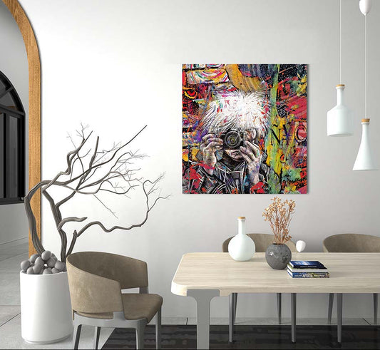Warhols Camera mixed media art by Doug LaRue on a dining room wall
