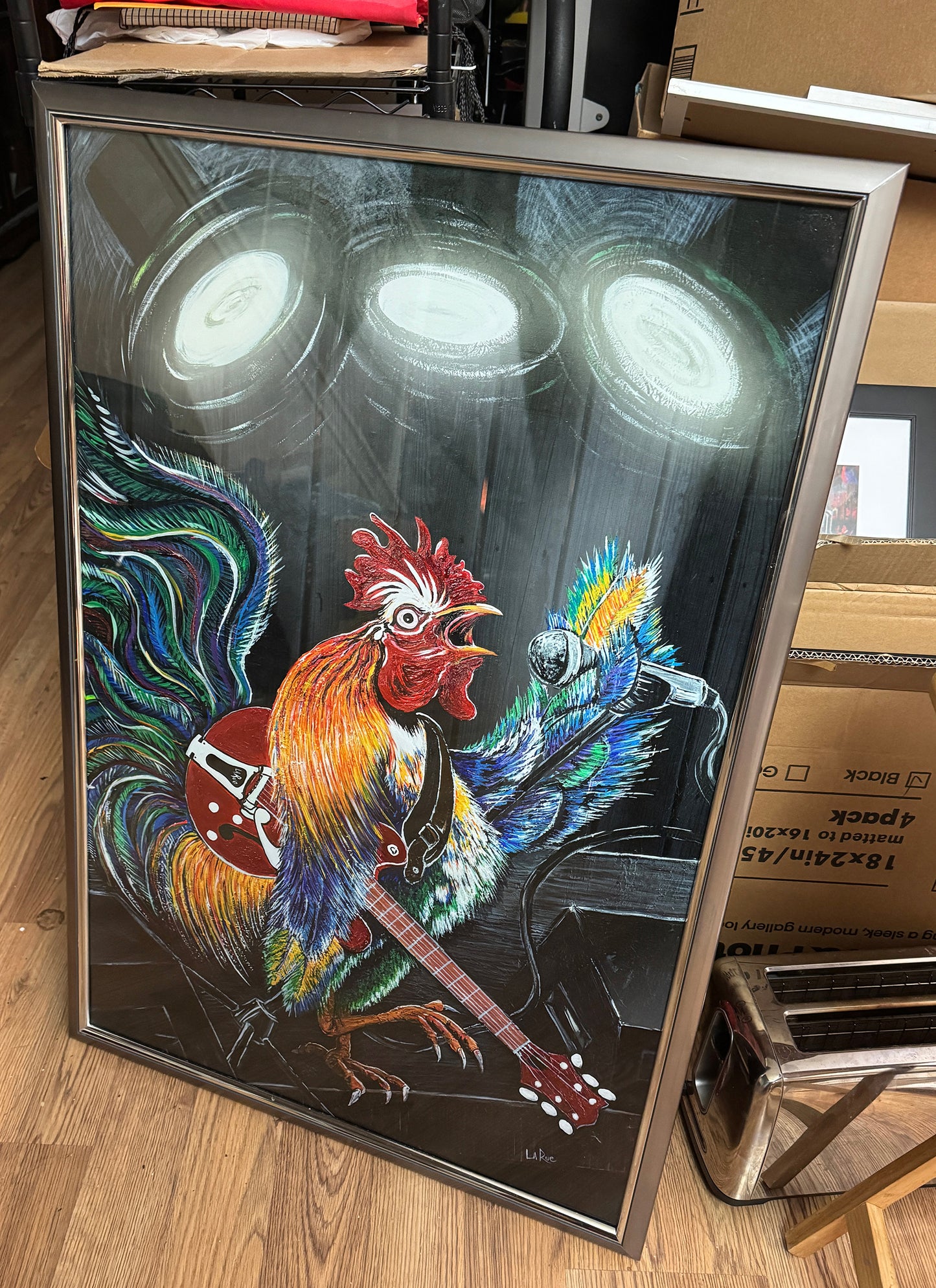 Ruling the Roost 24x26 in Chrome Metal Frame under glass