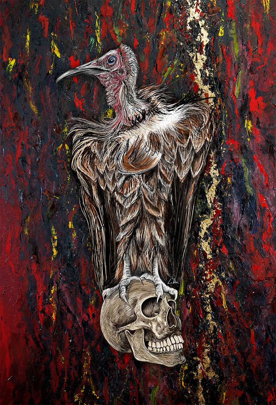 Buzzard Vulture Skull mixed media art by Doug LaRue