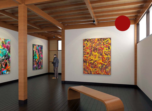 Dark Golden Swirl artwork by Doug LaRue on a gallery wall