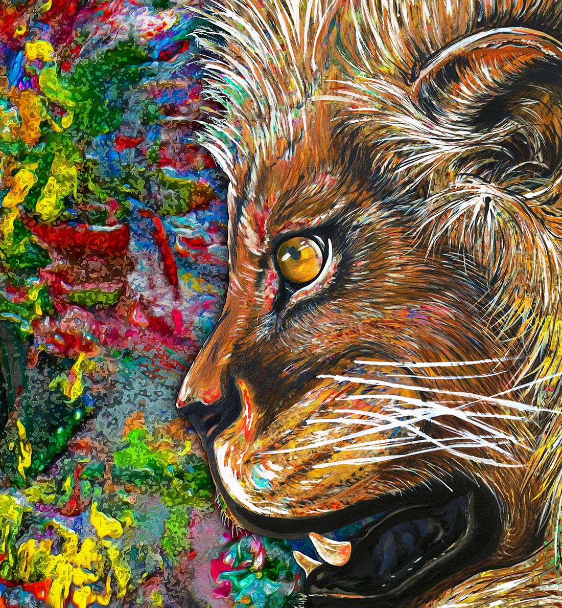 Fierce Lion mixed media art by Doug LaRue - Close Up
