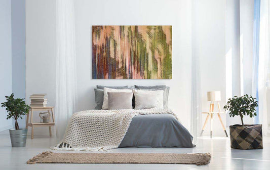 Forest Vert mixed media abstract art by Doug LaRue on a bedroom wall