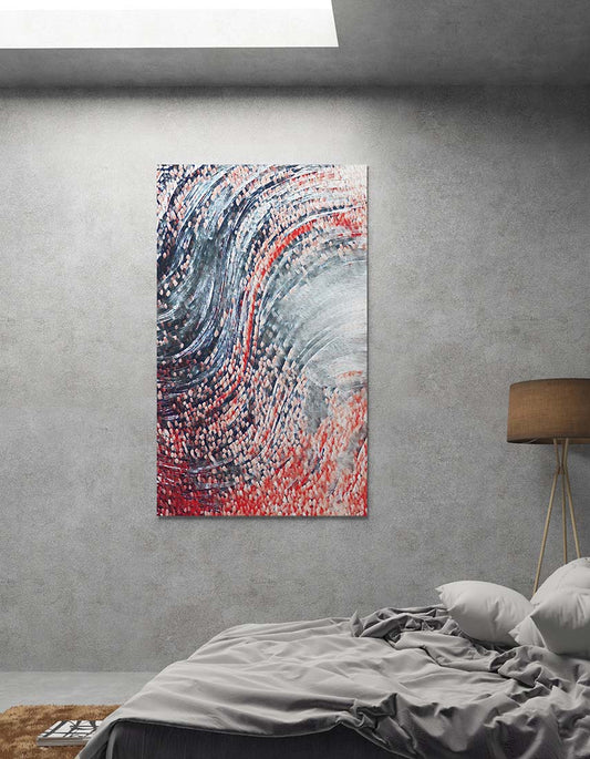 wavefront mixed media art by Doug LaRue on a bedroom wall
