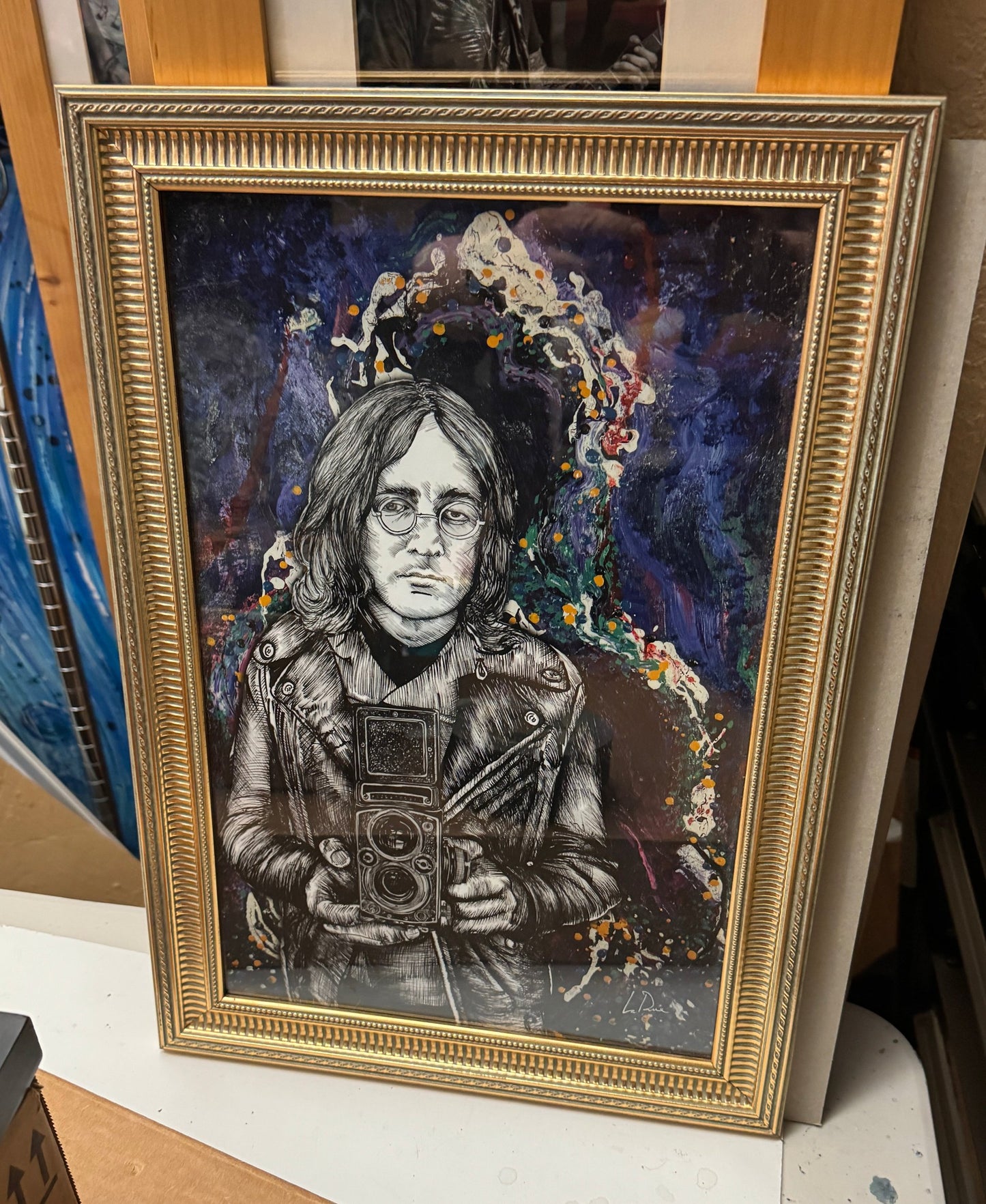 John Lennon Twin Lens Gold Frame 11x17 print @ZACH
