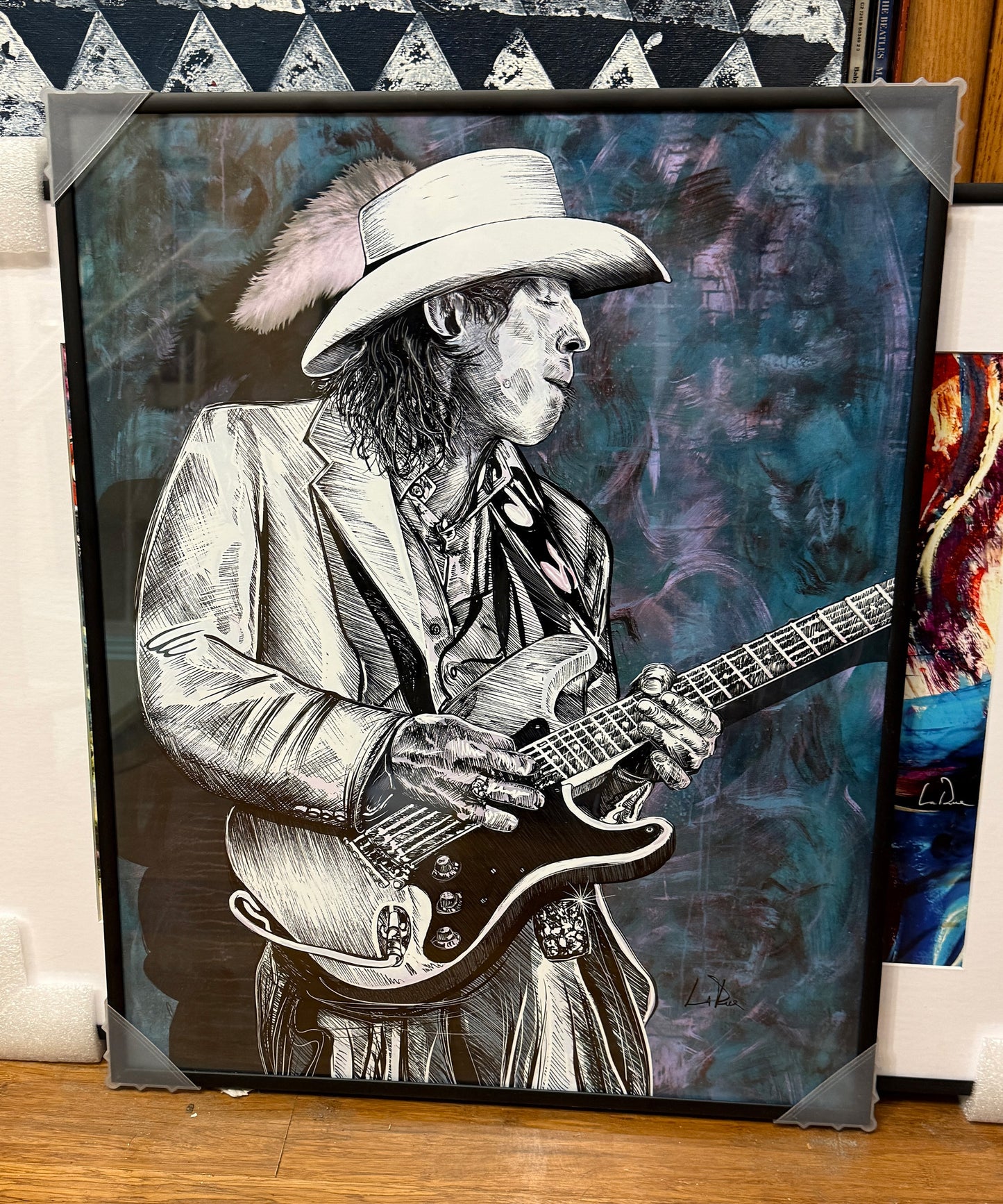 Stevie Ray Vaughan Blues mixed media art by Doug LaRue