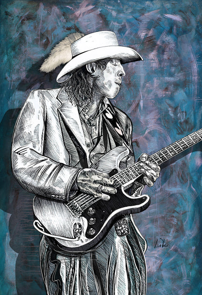Stevie Ray Vaughan Blues mixed media art by Doug LaRue