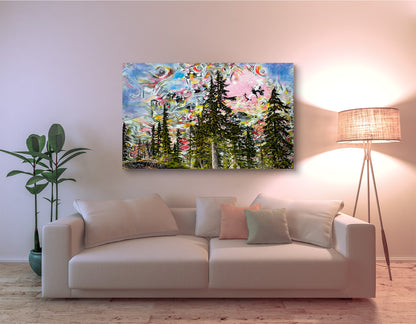 Verona Forest mixed media canvas over a couch