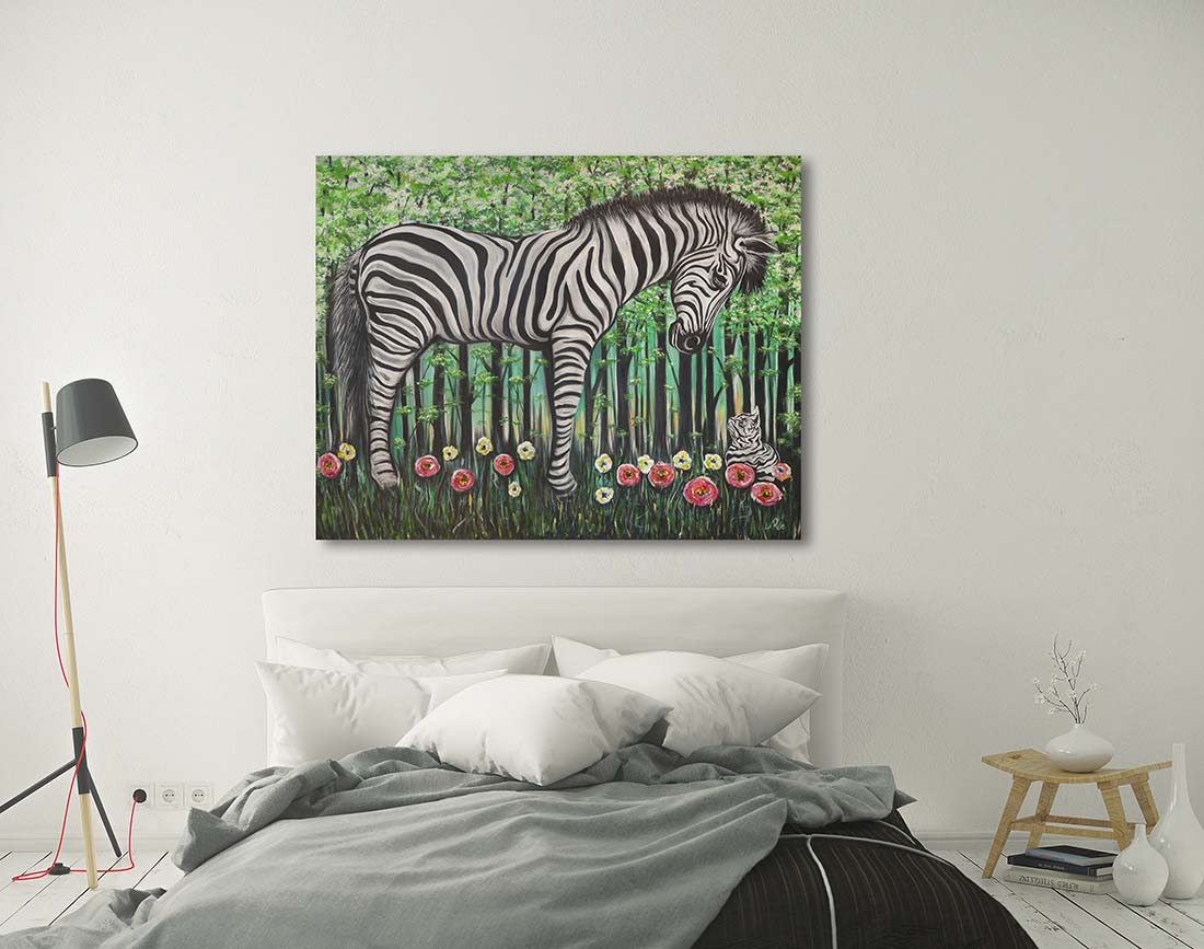 Zebra Stripes oil painting on canvas by Doug LaRue on a bedroom wall