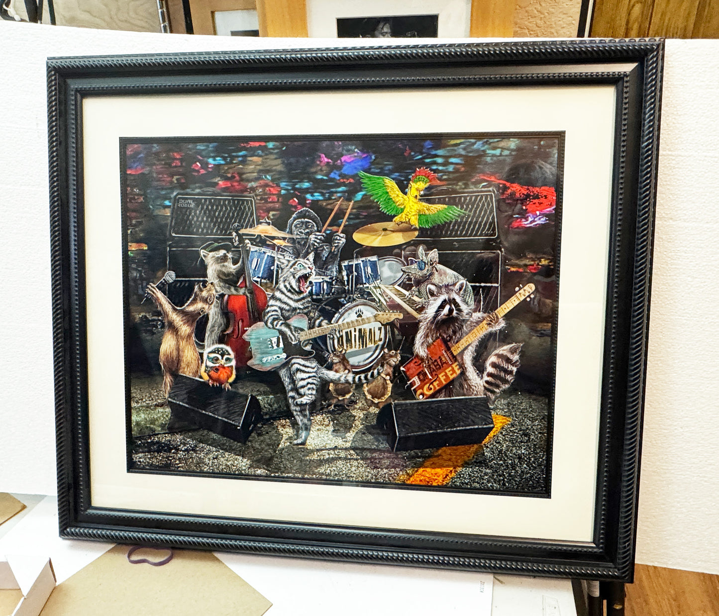 Animalz Signed 28x24 in. Black Ornate Frame