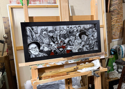 Armadillo Art Squad V.2 ink 10x22x1 black wood frame. illustration portrait by Doug LaRue