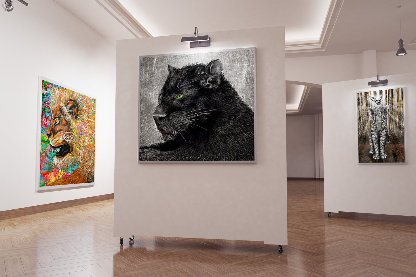 Black Panther Green Eyes by Doug LaRue in a art gallery