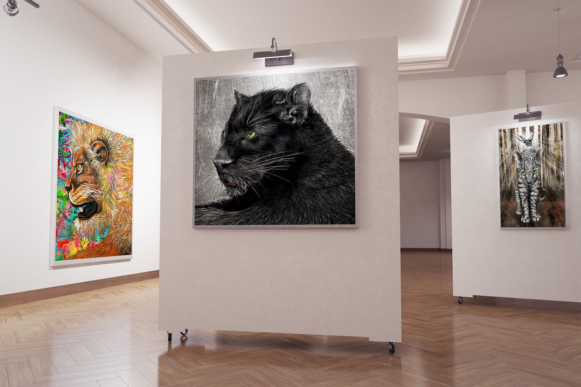 Black Panther Green Eyes by Doug LaRue in a art gallery