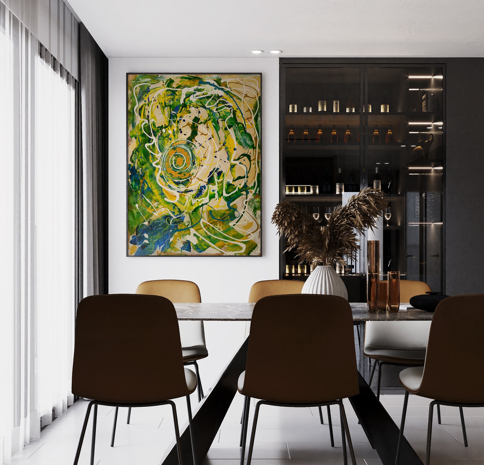 Bluezilla Abstract painting on a dining room wall by Doug LaRue