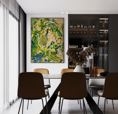Bluezilla Abstract painting on a dining room wall by Doug LaRue