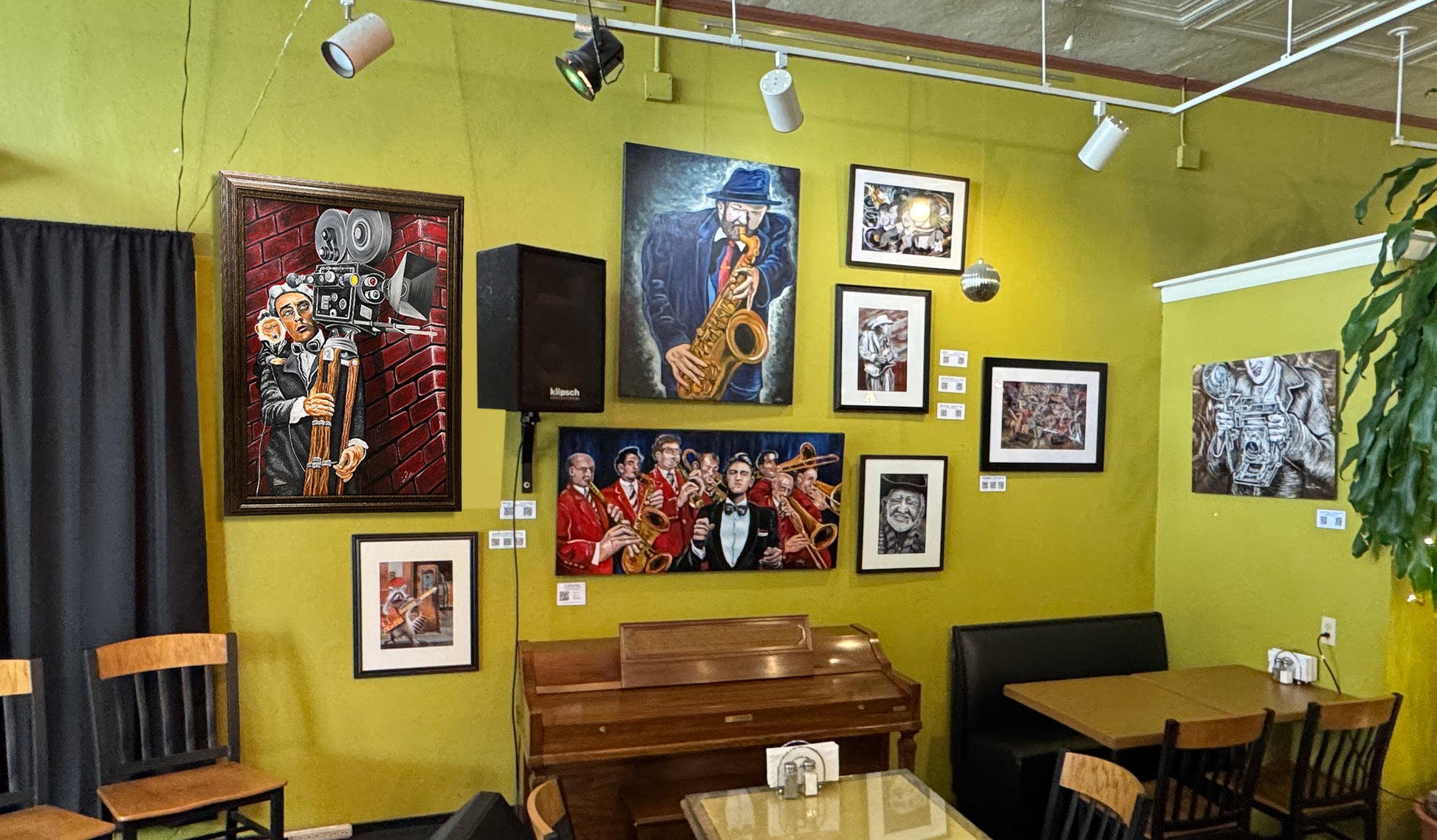 Buster Keaton "The Camera Man"hanging next to the stage @NeWorlDeli, Austin, Texas