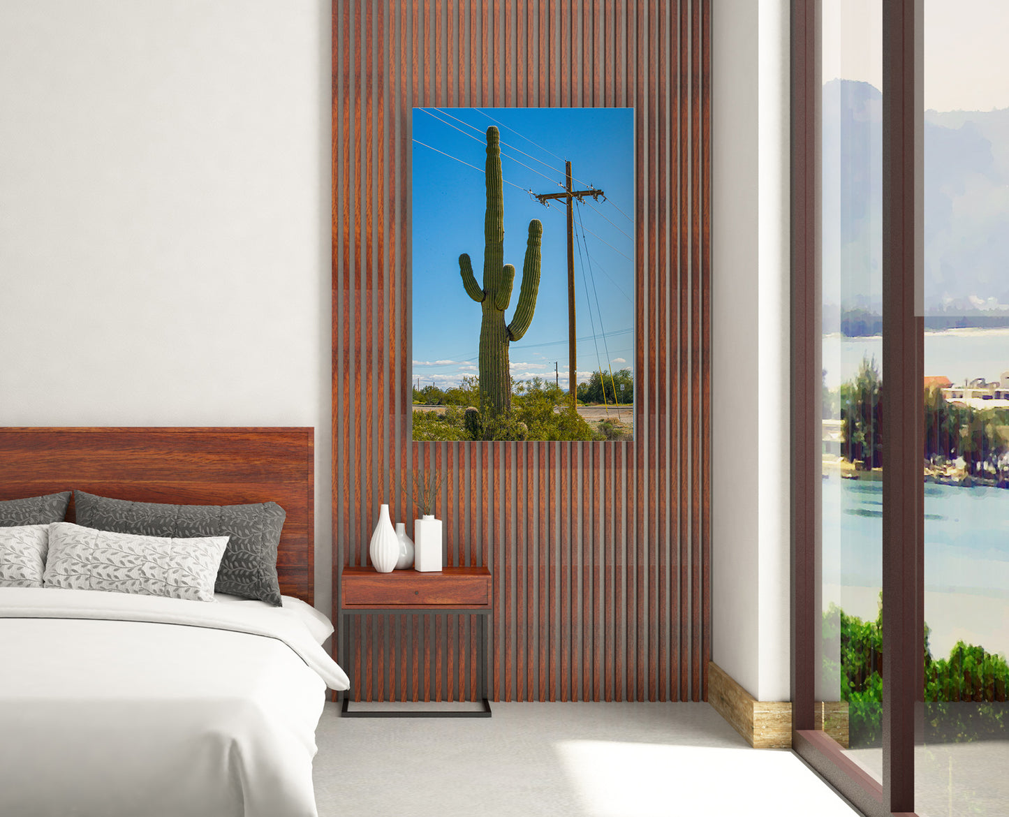 Telephone Pole Cactus photograph by Doug LaRue on a bedroom wall in a lake house