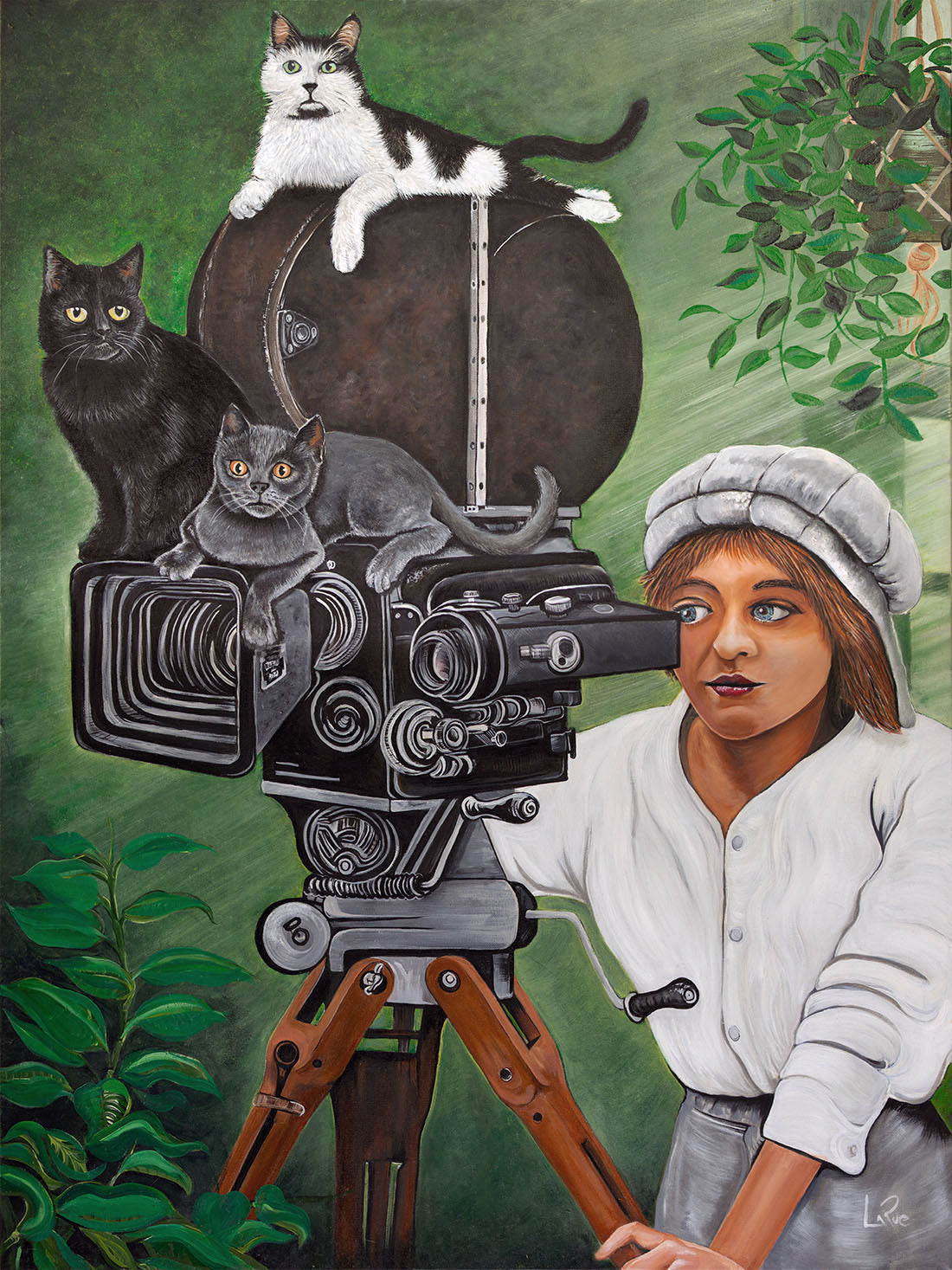 Kat's Cat Camera Crew oil on canvas