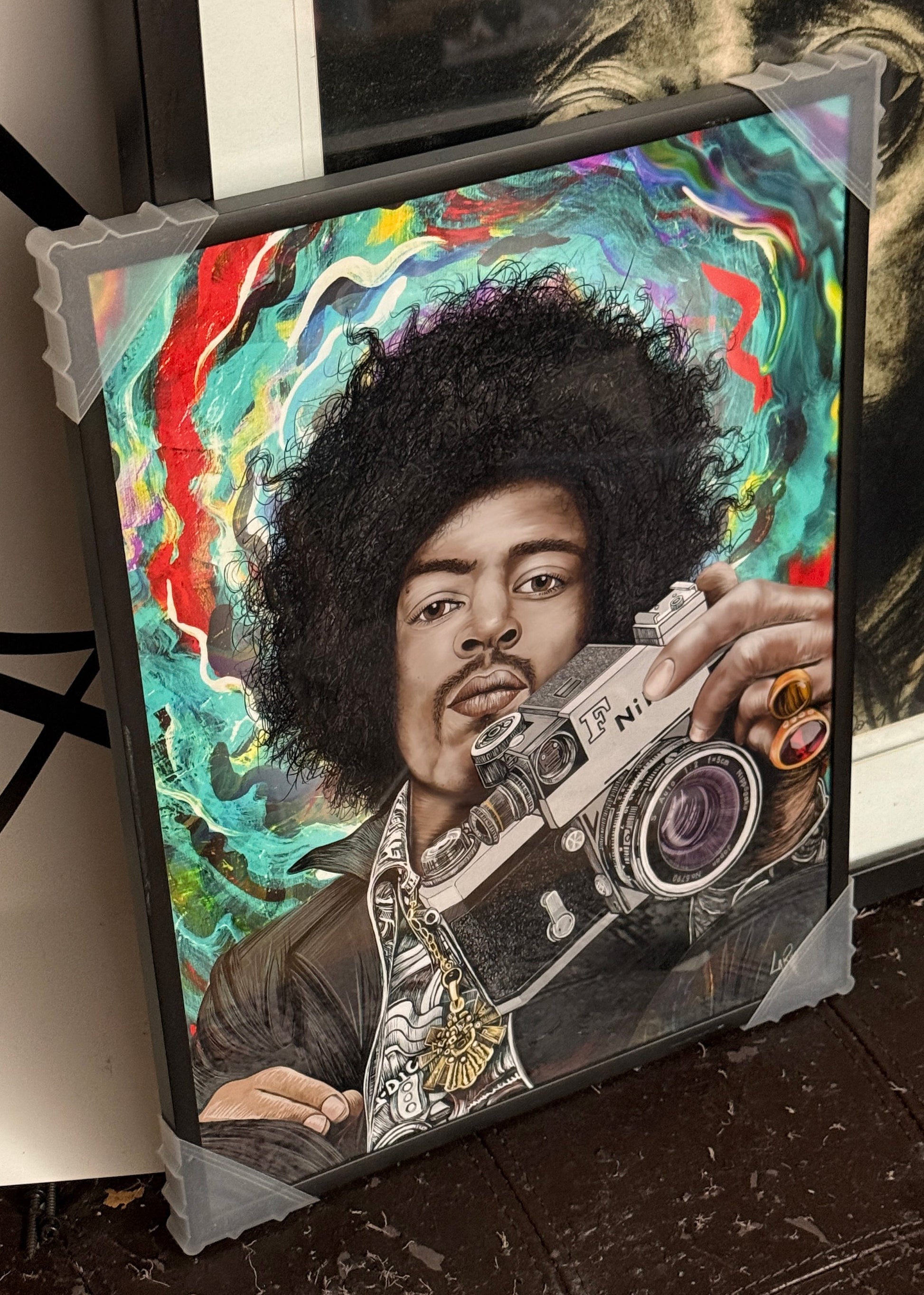 Jimi Hendrix F Photomic11x14in. black Metal Frame @ NeWorldGallery