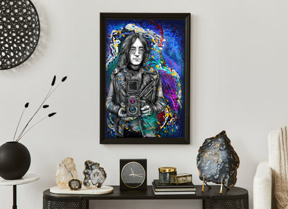 John Lennon Embraced by Doug LaRue on a wall in a study
