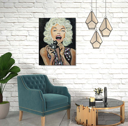 Marilyn Monroe portrait in oil on canvas on a white brick wall by Doug LaRue