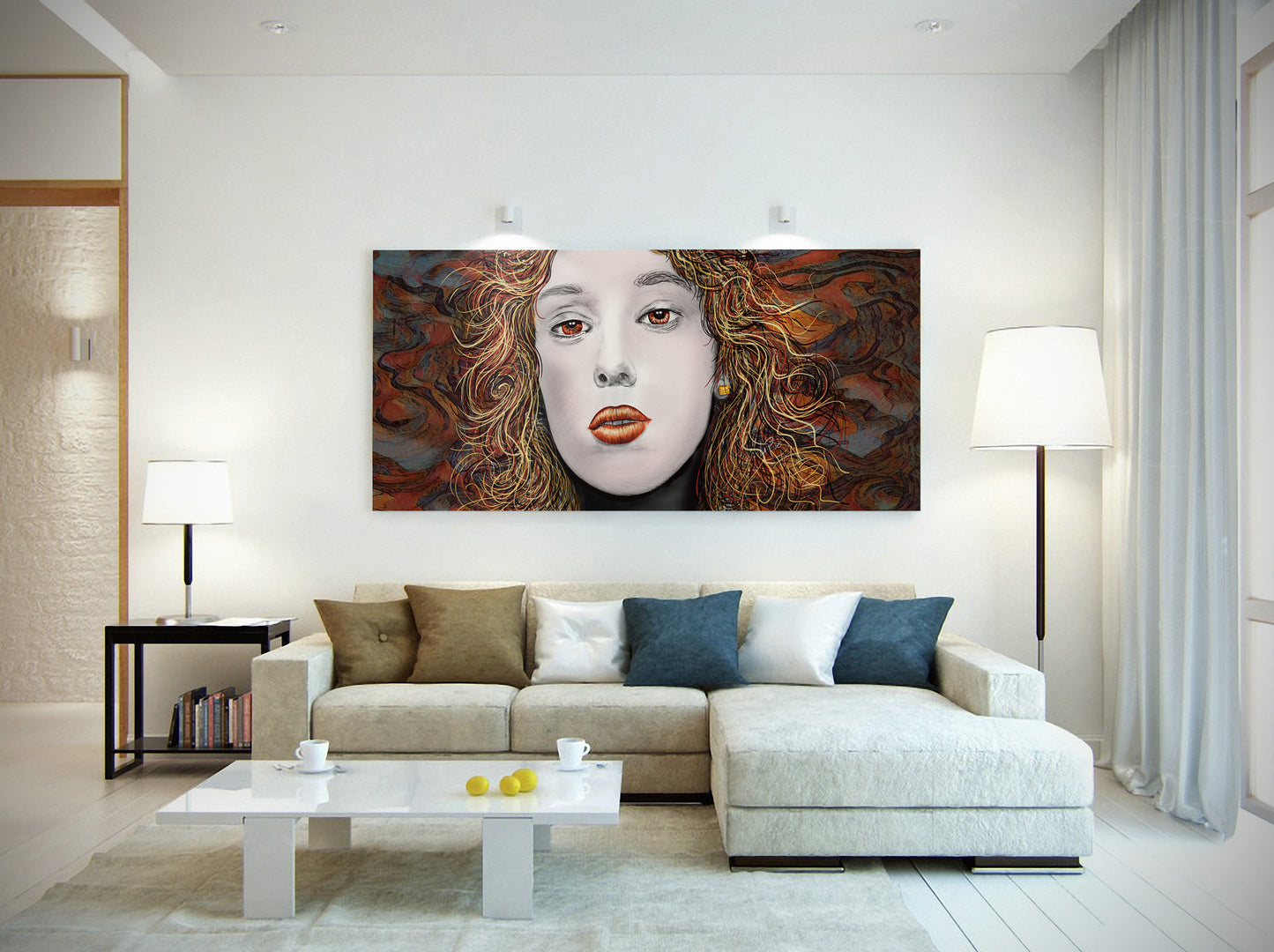 Millie Monster Queen mixed media artwork by Doug LaRue on a modern living room wall