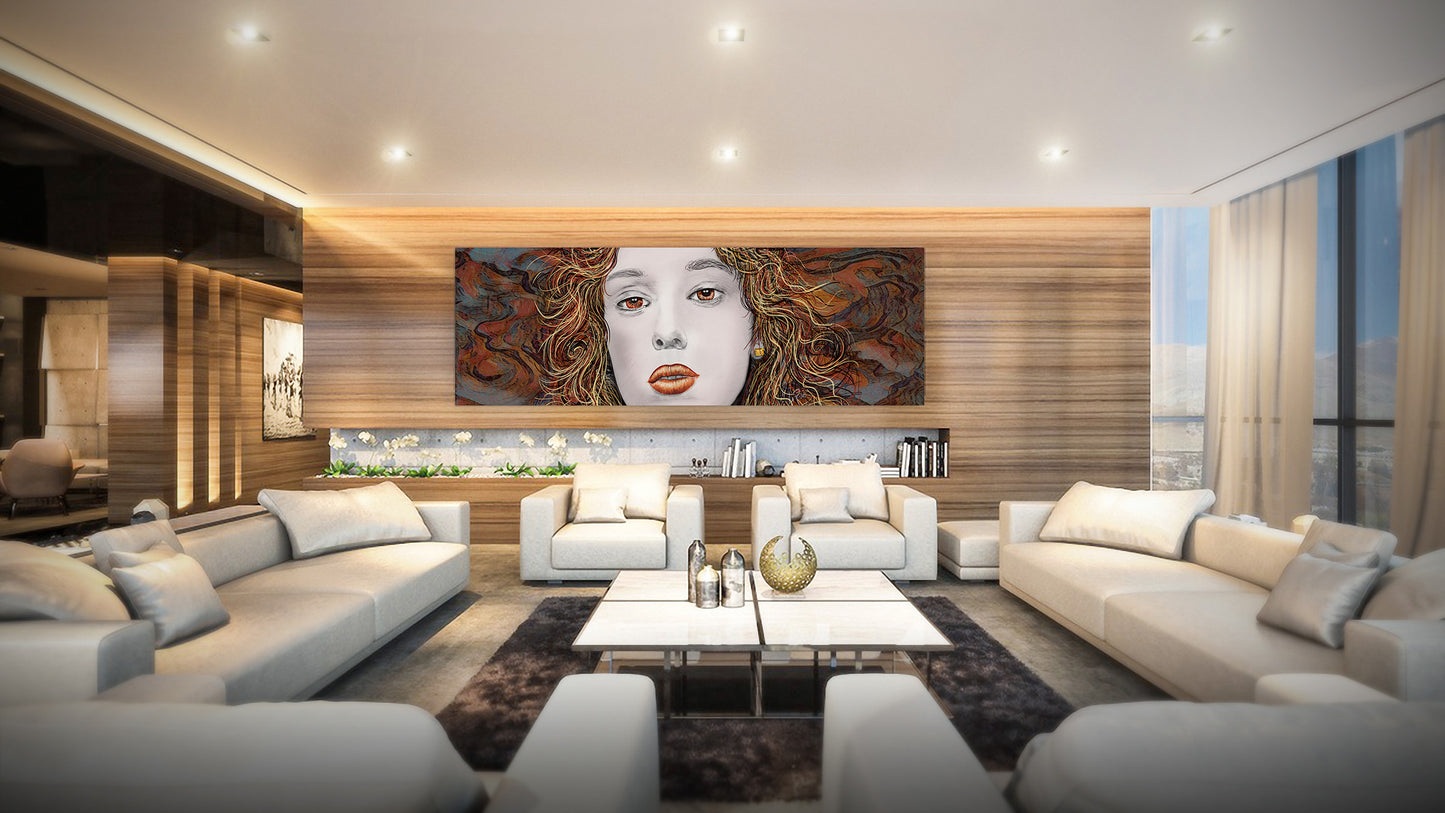 Millie Monster Queen mixed media artwork by Doug LaRue on a modern luxury hotel lounge wall