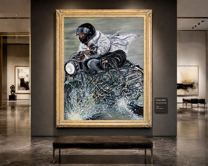 Museum Gallery art on a central wall Racing in the Rain, oil painting by Doug LaRue