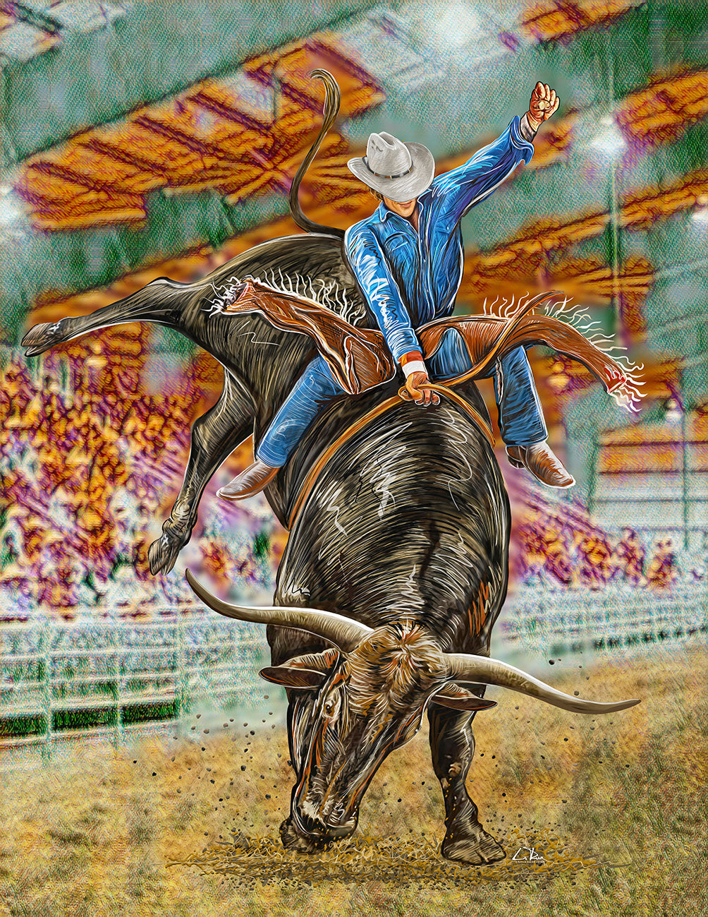 Longhorn Bull Rider mixed media art by Doug LaRue