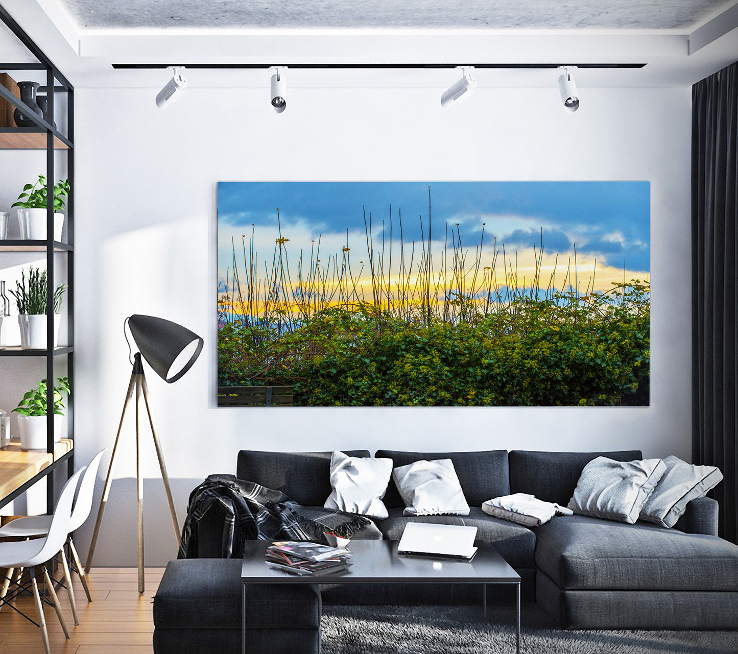 Seaside Sunset photograph by Doug LaRue large print on a living room wall over a big sofa