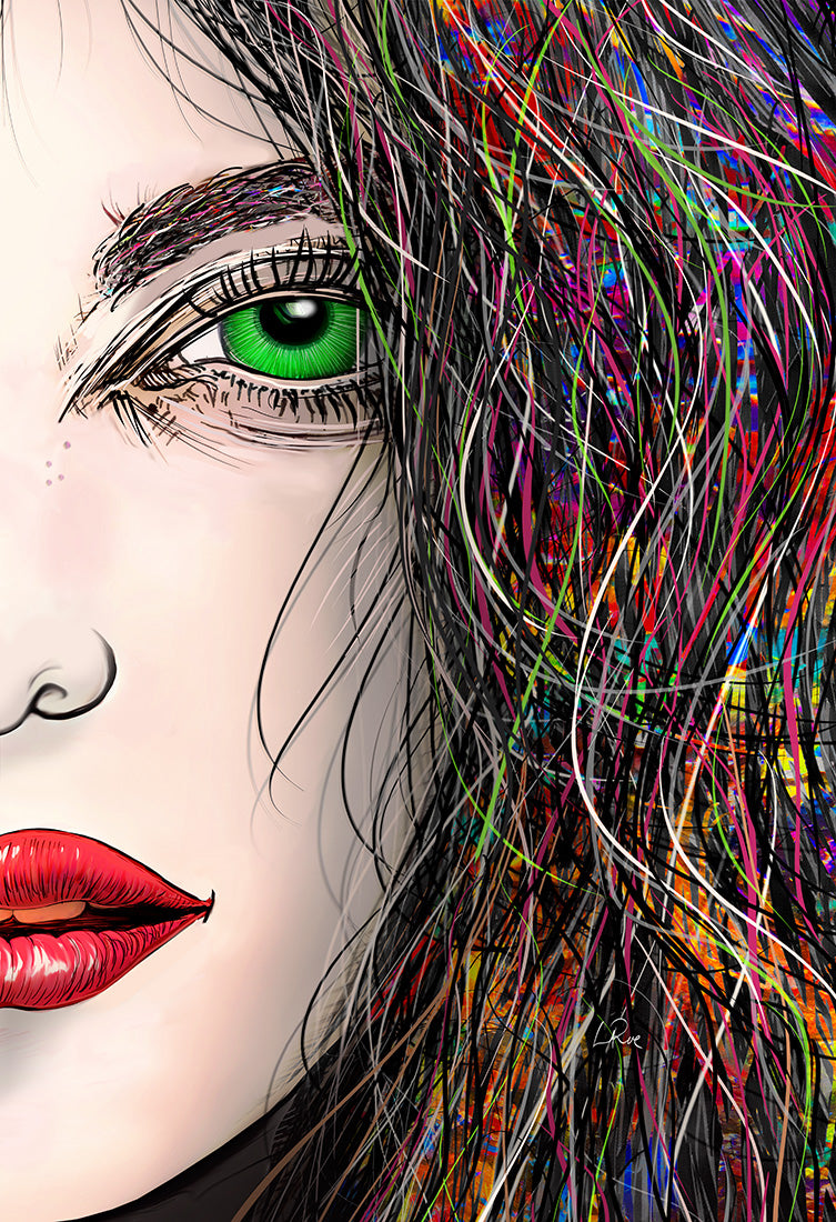 Close-up of a person with colorful hair and green eye. Tara's Green Eye by Doug LaRue
