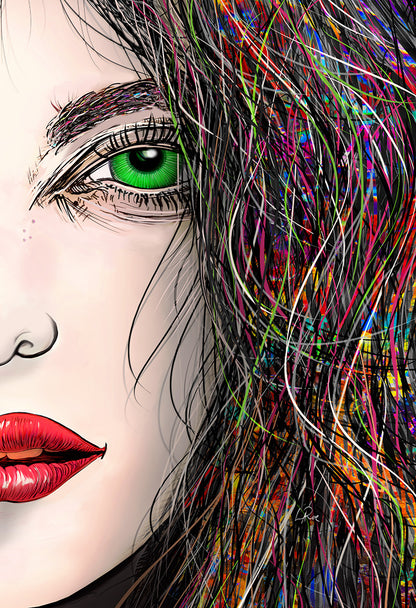 Close-up of a person with colorful hair and green eye. Tara's Green Eye by Doug LaRue
