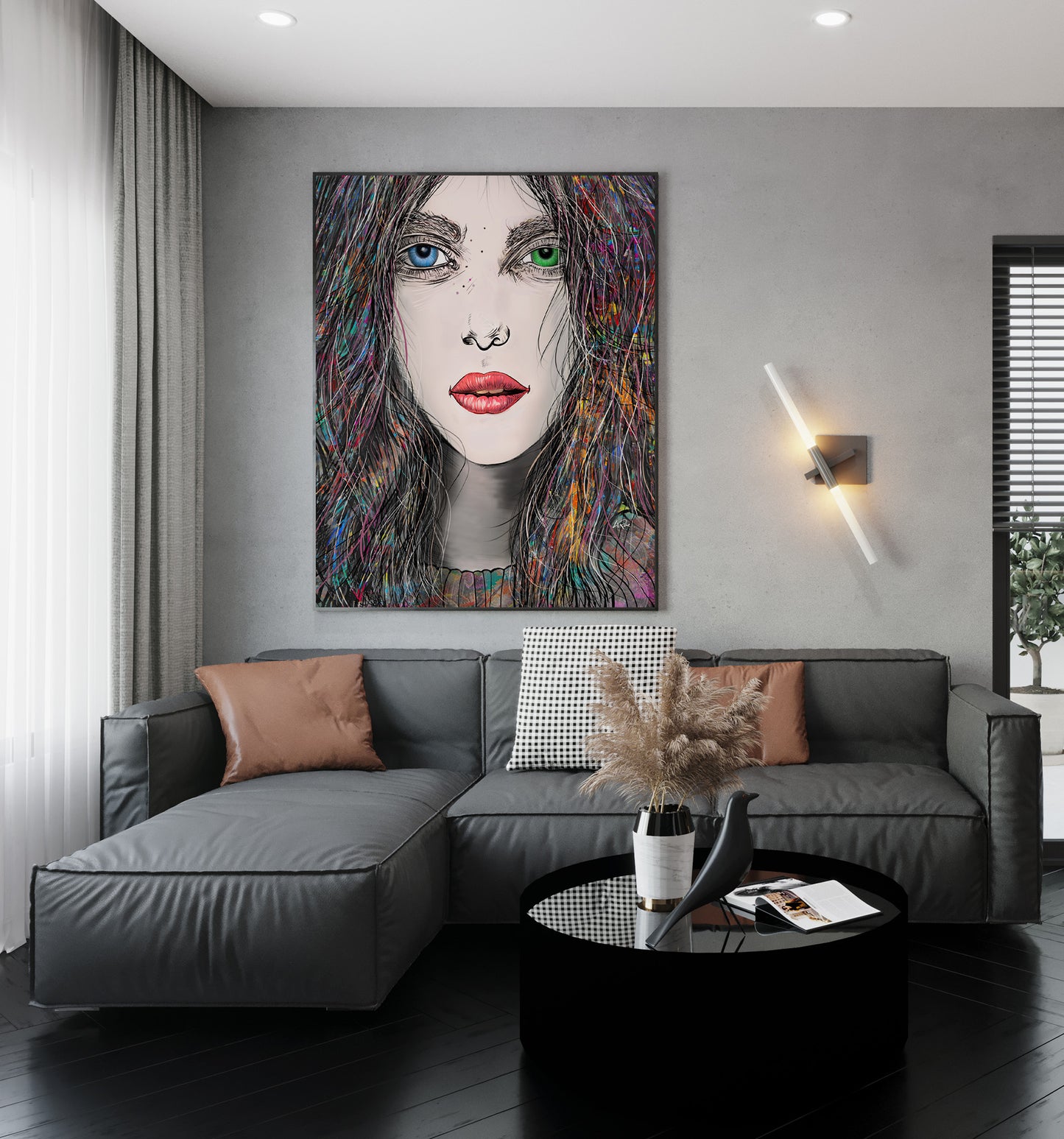 Tara on a living room wall mixed media portrait by Doug LaRue