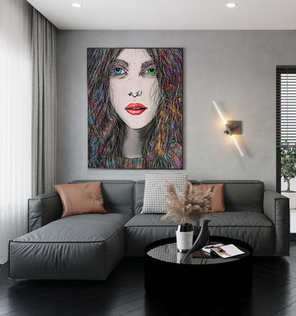 Tara on a living room wall mixed media portrait by Doug LaRue