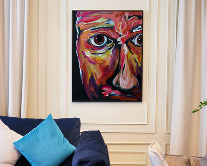 Truly Madly Deeply is a figurative abstract portrait painting by Doug LaRue in a minimalist black frame