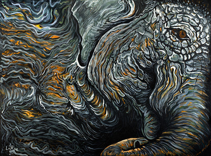 Waking Elephant painting by Doug LaRue Figurative abstract acrylic on canvas original 30 x 40 x 1.5 in.