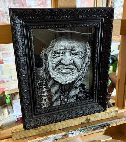 Willie Nelson portrait in antique ornate wood frame 8x10
