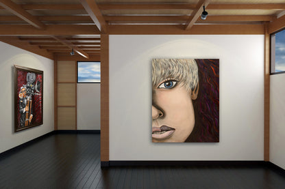 Art gallery with a large portrait of a Wrayn. Oil painting by Doug LaRue