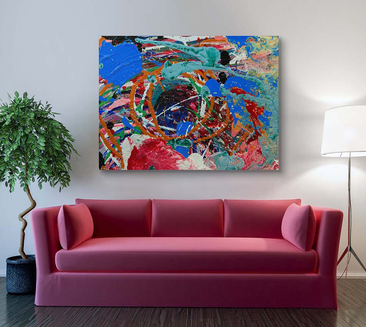 Abstract 21 Boil art by Doug LaRue canvas print on a wall over a living room wall