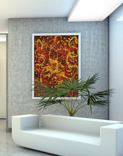 Dark Golden Swirl artwork on a gallery wall