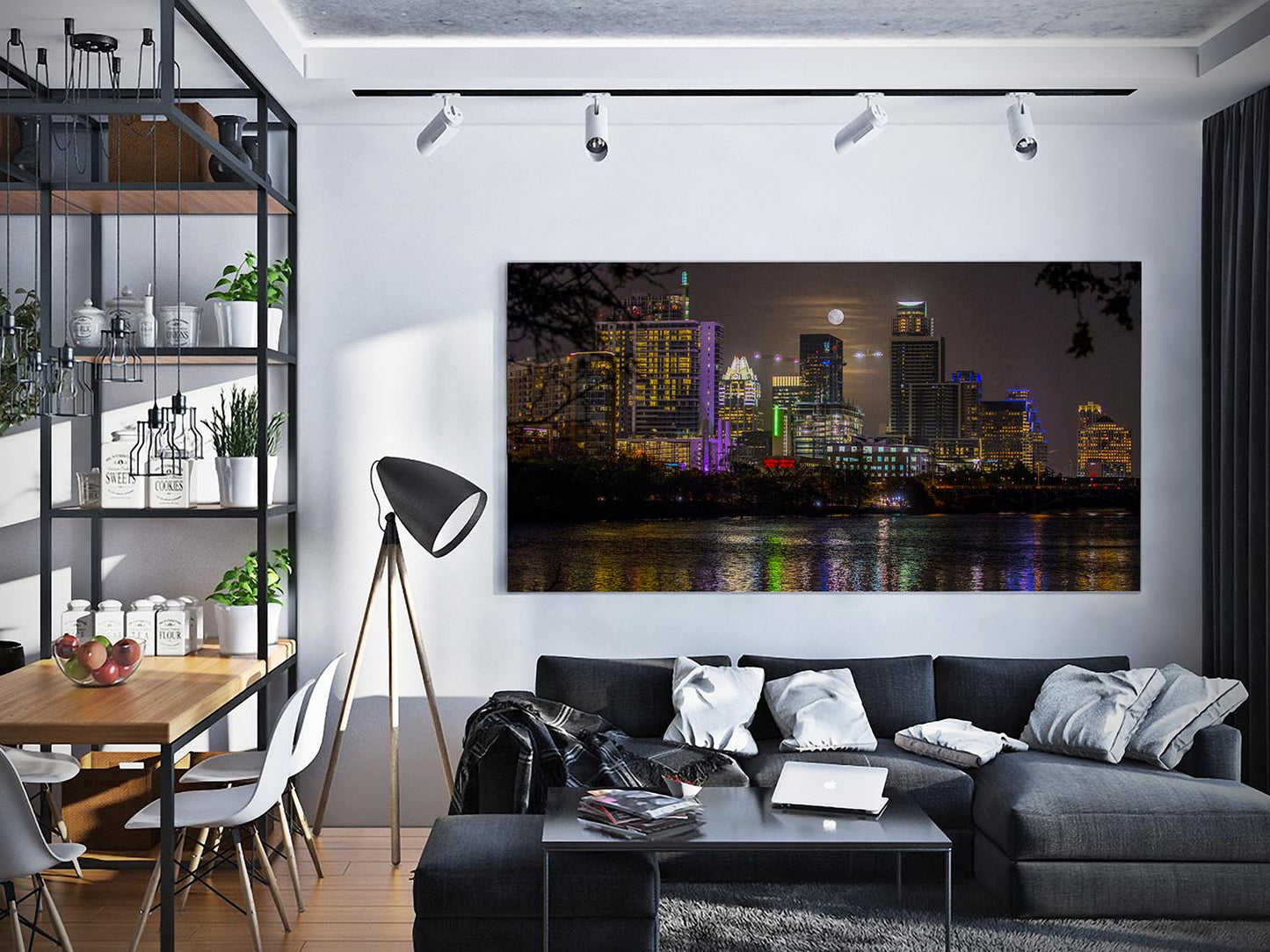 Austin, Texas Full Moon photograph by Doug LaRue large custom print in a living room 