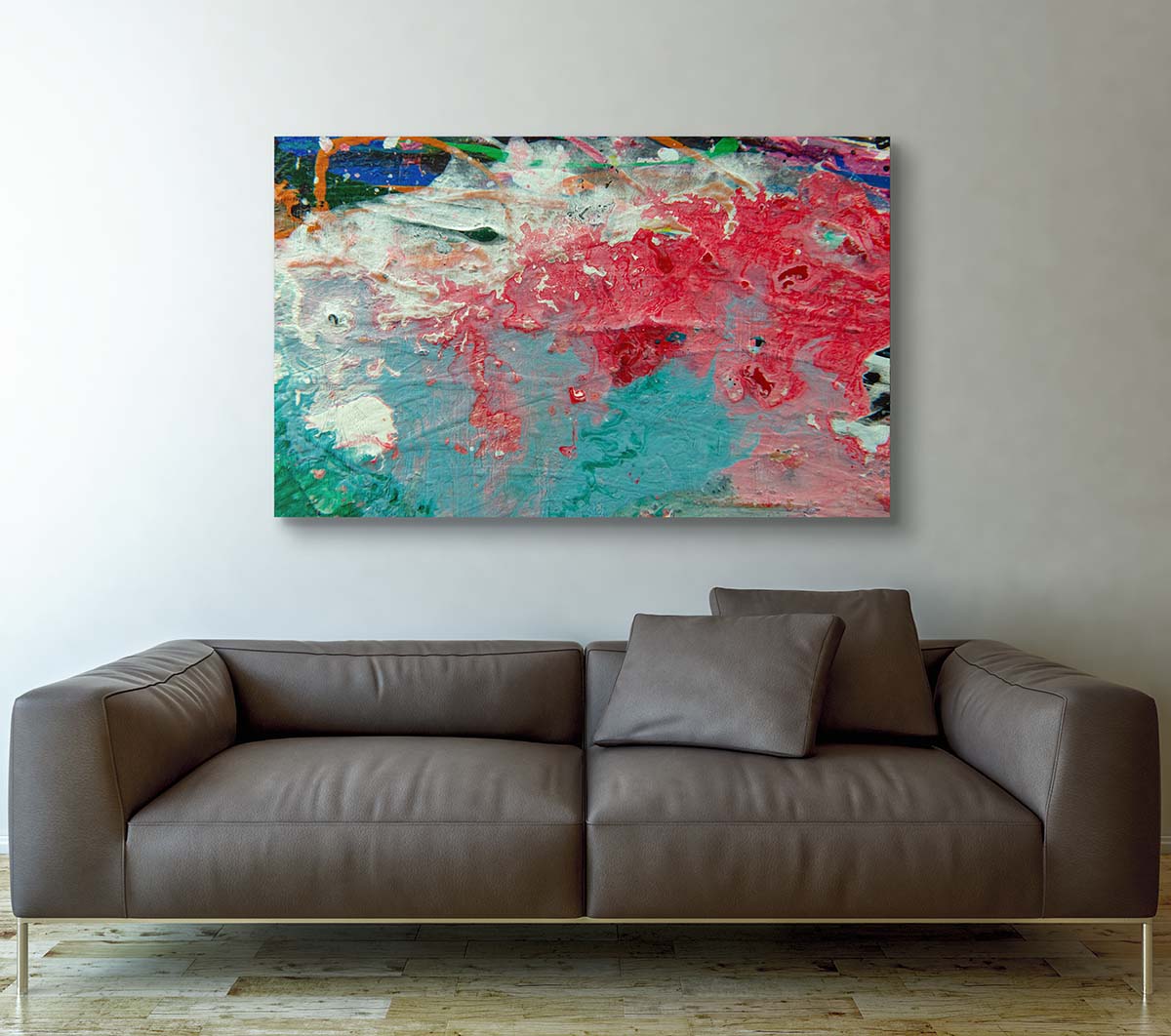 Abstract 21 Lake art by Doug LaRue canvas print over a leather couch