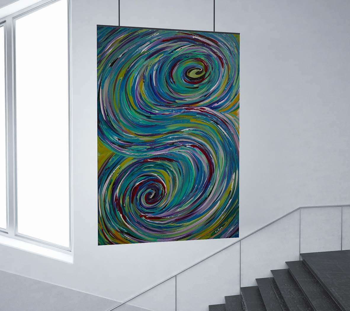 S Abstract painting by Doug LaRue in a corporate stairway